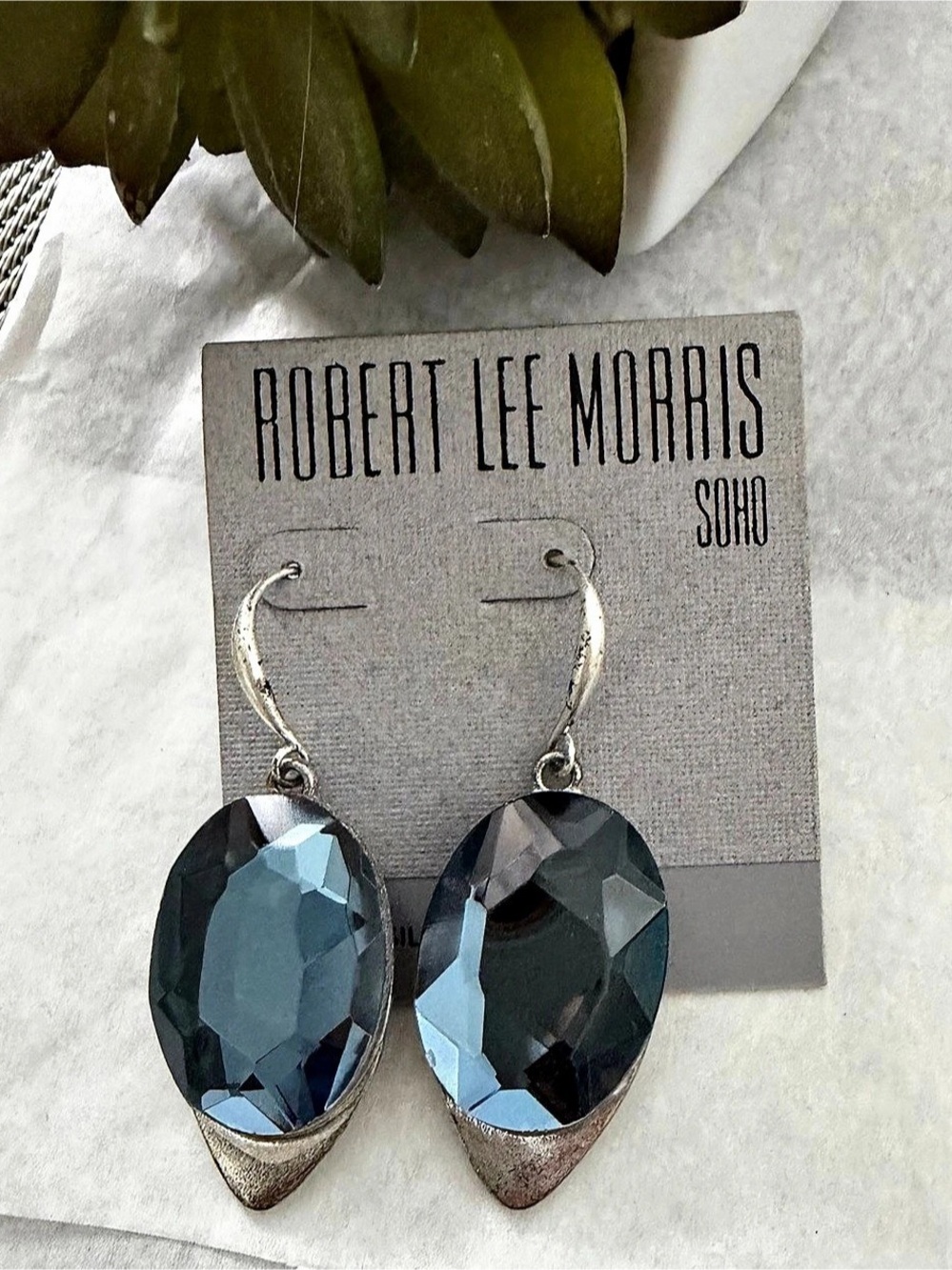 Robert Lee Morris Soho Faceted Drop Earrings in Blue & Silver NWT